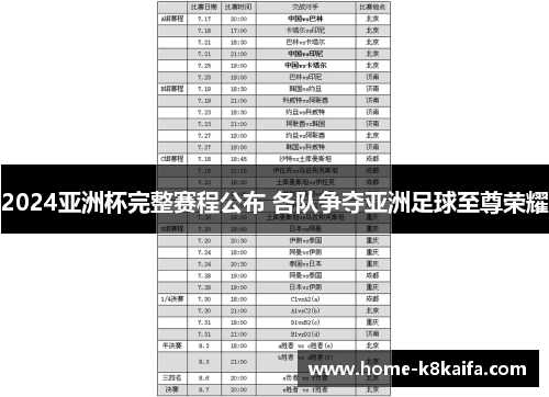 2024亚洲杯完整赛程公布 各队争夺亚洲足球至尊荣耀